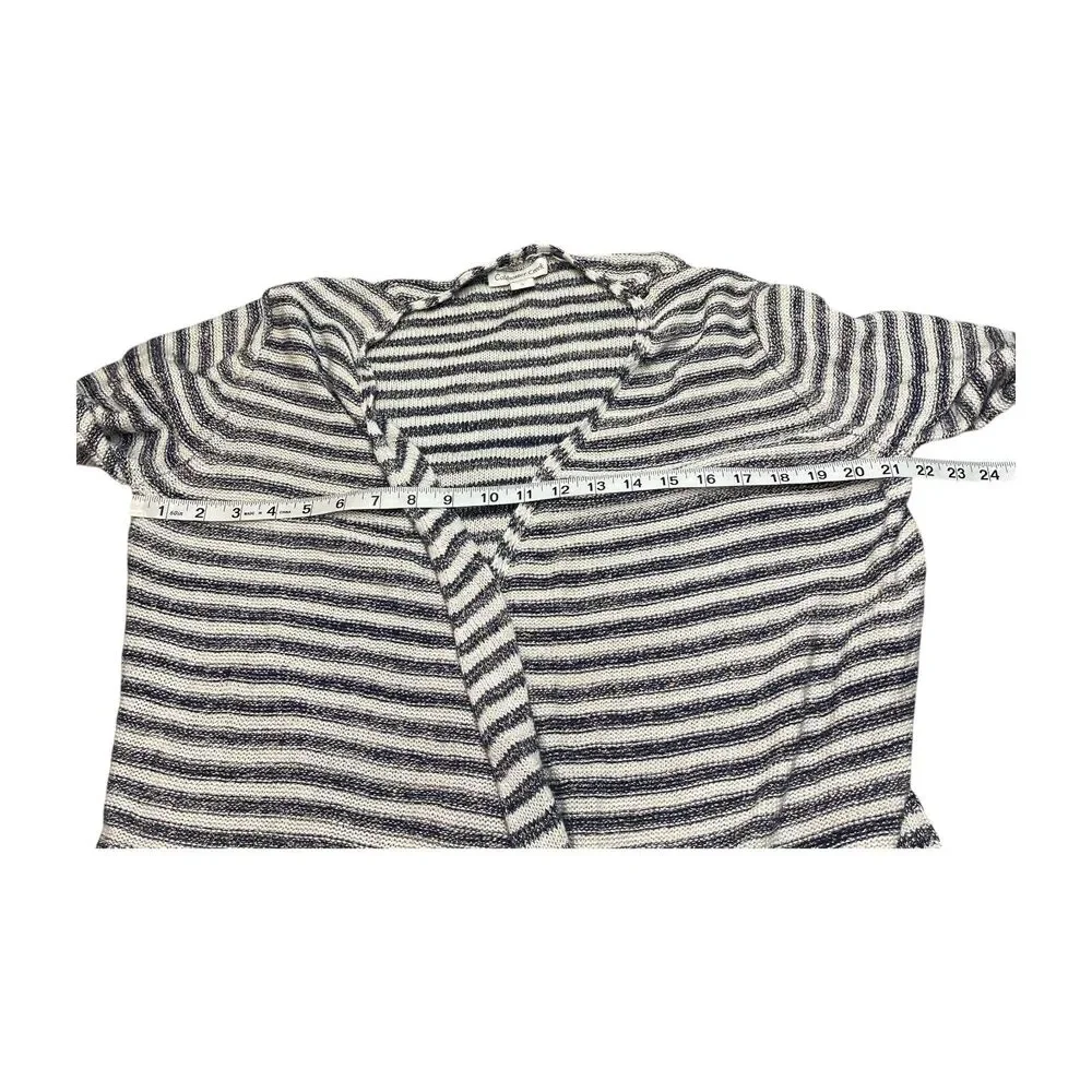 Coldwater Creek Cardigan Sweater Womens L White Black Striped Cotton Open Front - Picture 5 of 7